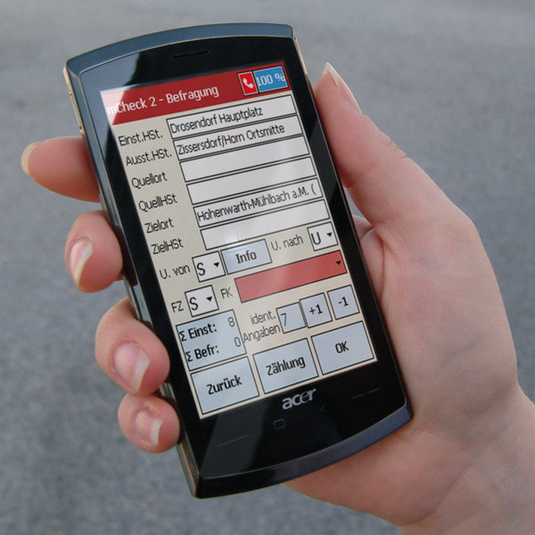 Bild von einem mobilen Gerät mit der Software für die mobile Fahrgasterhebung bei VOR