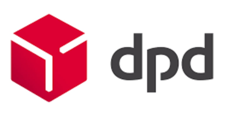 dpd Logo schwarz mit rotem Paket