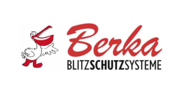 Berka Blitzschutzsysteme Logo rot und schwarz mit Pelikan 