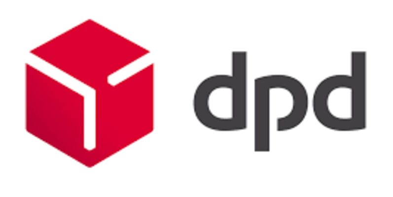 dpd Logo schwarz mit rotem Paket