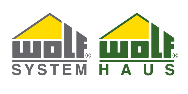 wolf System, wolf Haus Logo grau und grün mit gelbem Dach