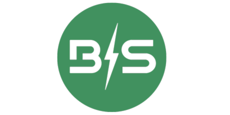 Blitzschutz Logo grün mit weißem B, S und Blitz