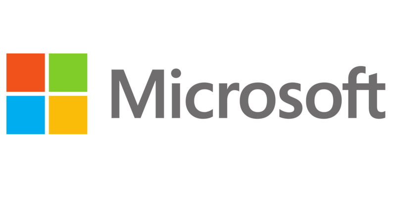 Microsoft Logo grau mit buntem Fenster in Quadraten