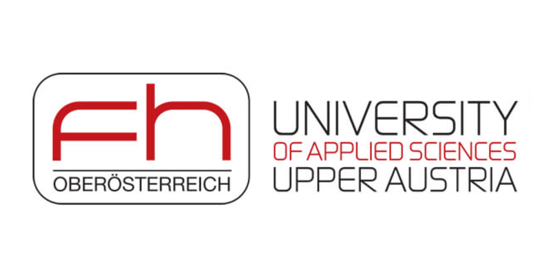 FH Oberösterreich Logo rot schwarz mit Rahmen