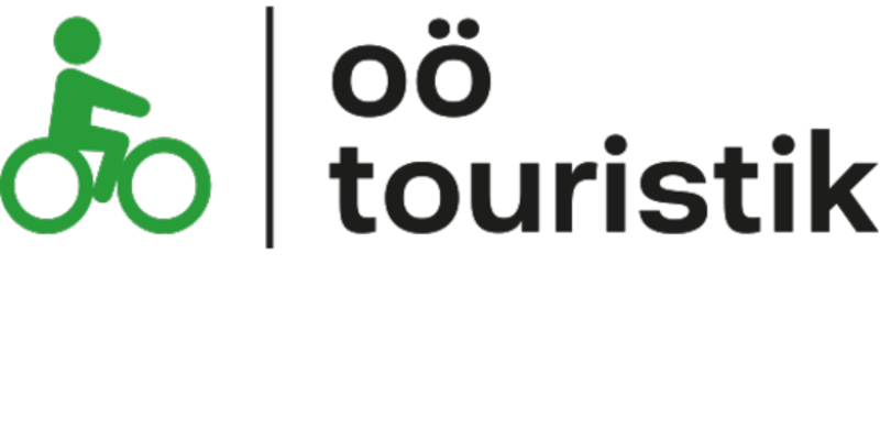 oö Touristik Logo schwarz und grüner Radfahrer